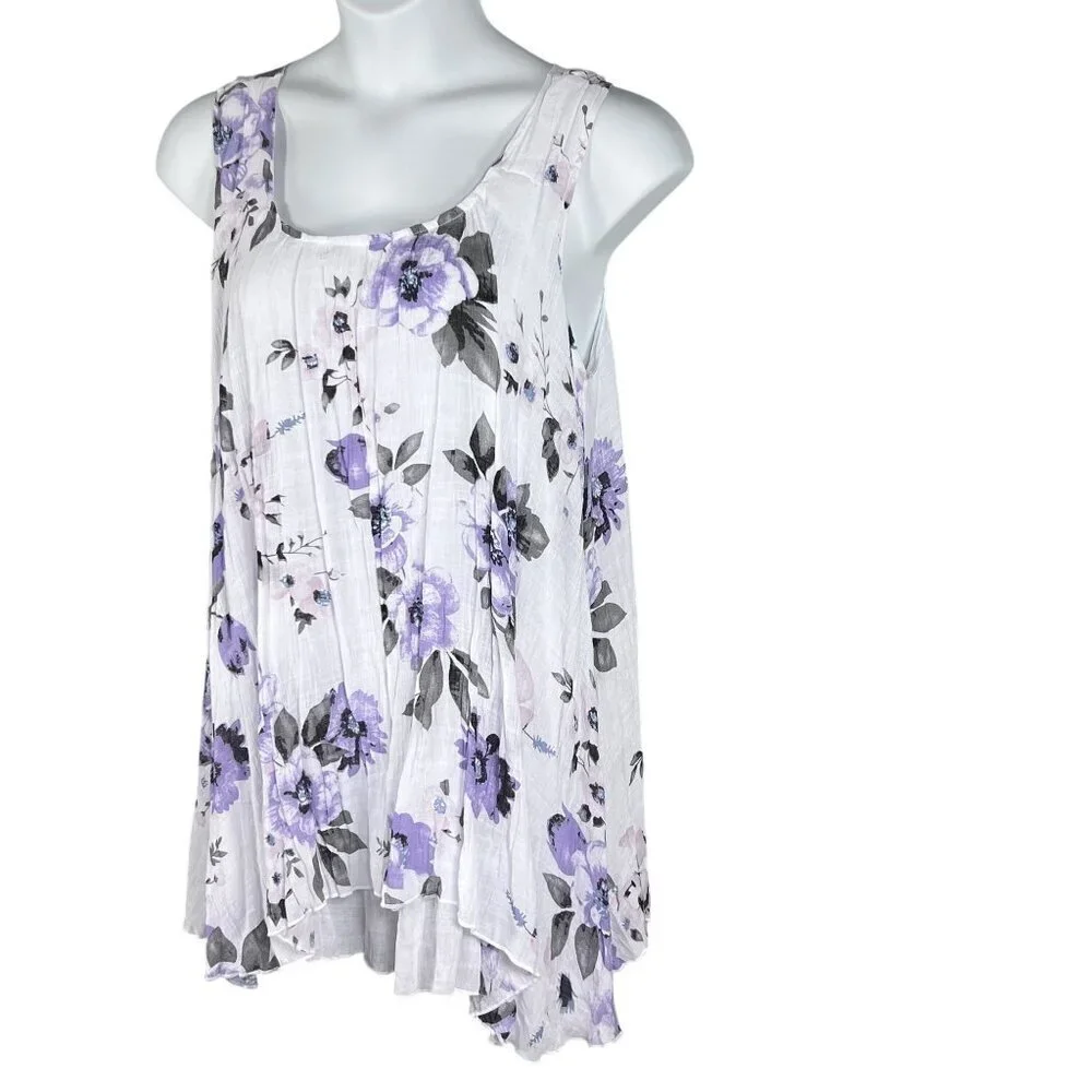 Papa Vancouver Womens S Purple Floral Sleeveless Shift Easter Dress Linen Blend - Picture 2 of 15